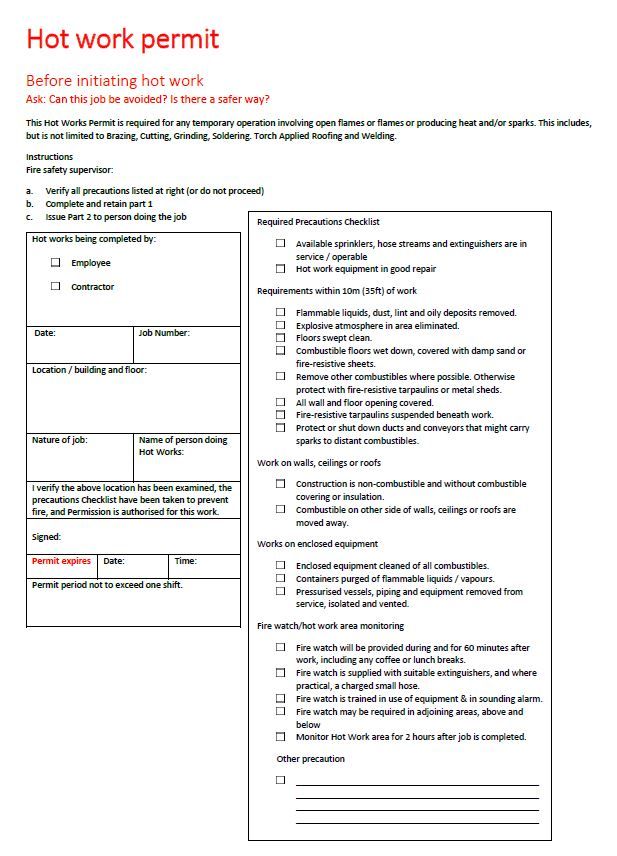 Hot works permit